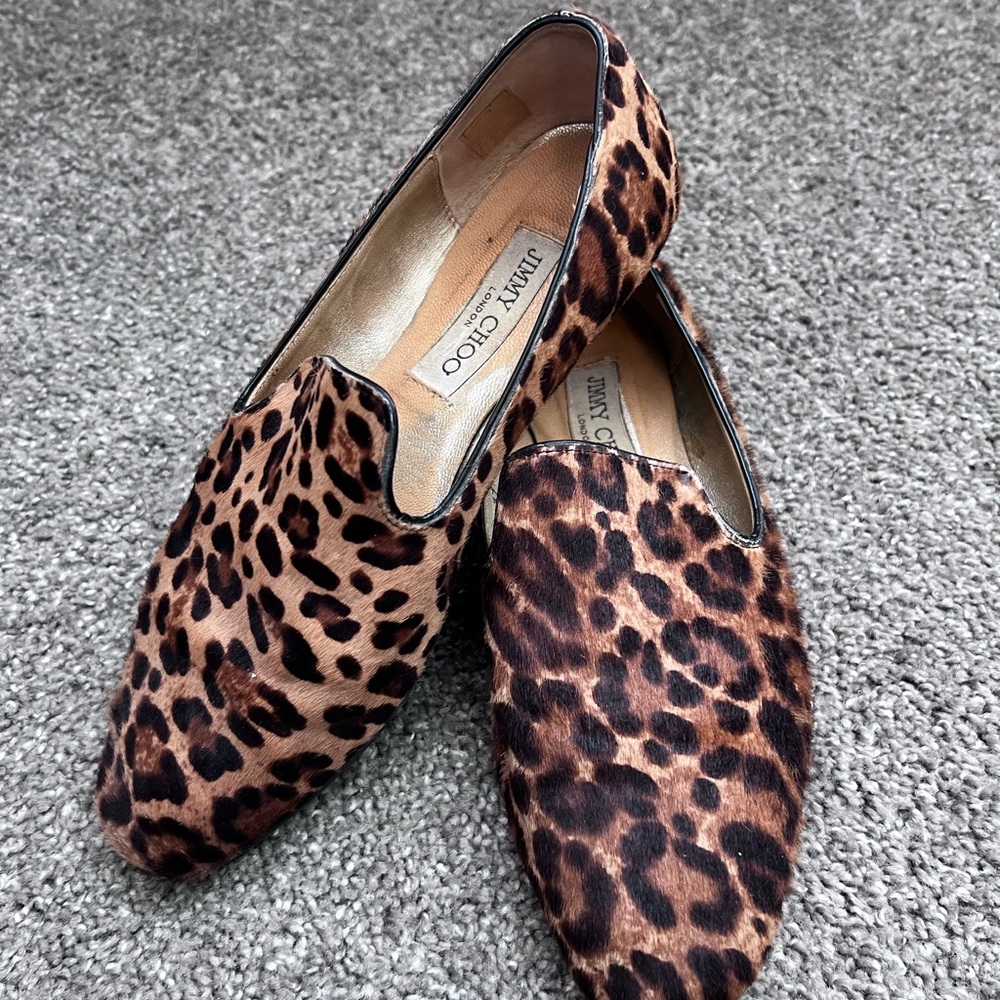 Jimmy Choo Brown Leopard Flats